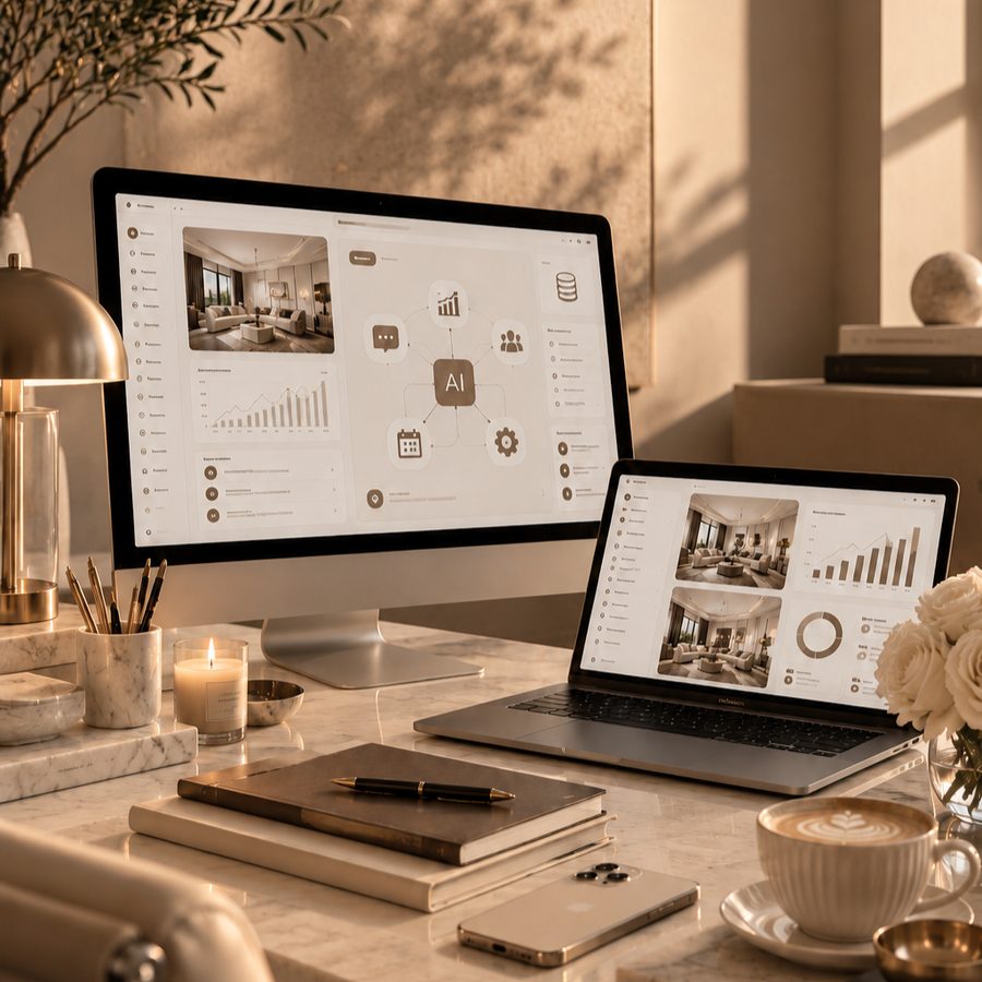 Website and AI dashboard on a desktop and laptop